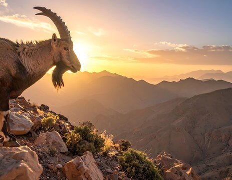 A serene mountain goat stands atop a rocky outcrop