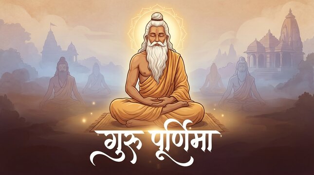 Guru Purnima Illustration with Sage in Meditation and Sanskrit Shloka