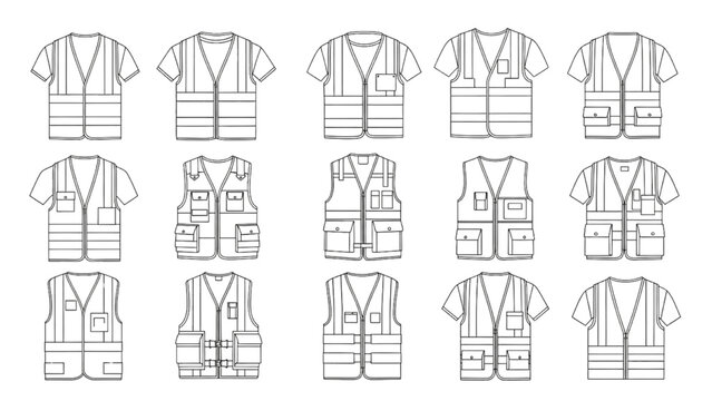 Collection of high-visibility safety vests for work