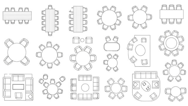 Top view furniture layouts for architectural floor plans and interior design