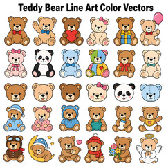 Obraz premium Teddy Bear Line Art Color Vector Illustration for Cute Design