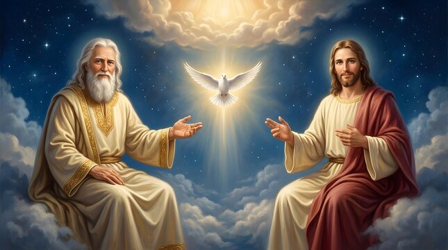 The Holy Trinity - God the Father, Jesus Christ, and the Holy Spirit as a Dove.