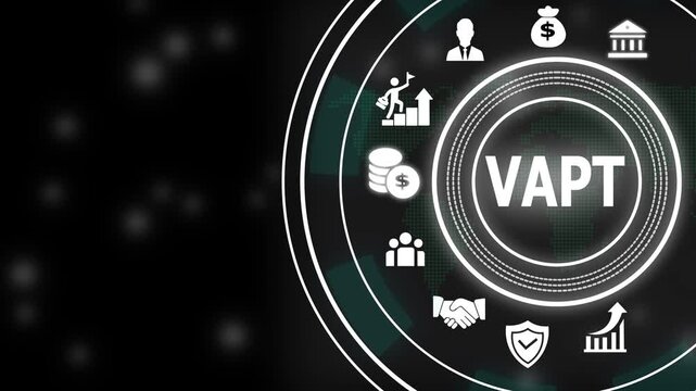 Vapt vulnerability assessment and penetration testing concept with digital cyber security and network shield protection for corporate information technology