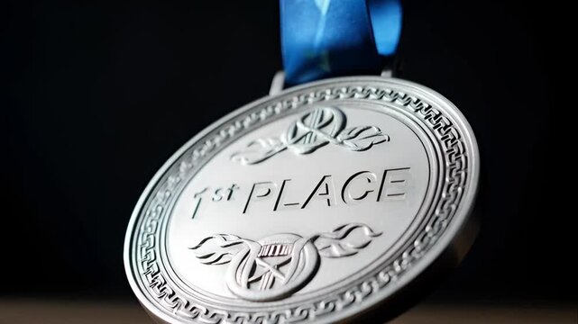 First place medal with blue ribbon.