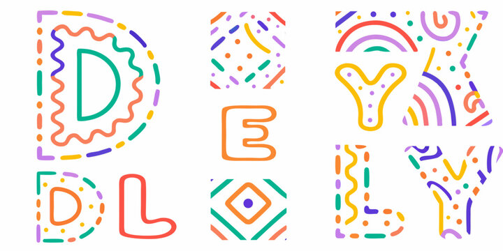 Abstract lettering with doodle elements colorful stylized typography on a white background high quality professional
