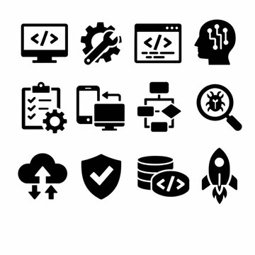 Software Development and Tech Engineering Vector Pack &ndash; Agile DevOps Code Build Testing Deployment and Product Lifecycle Symbols