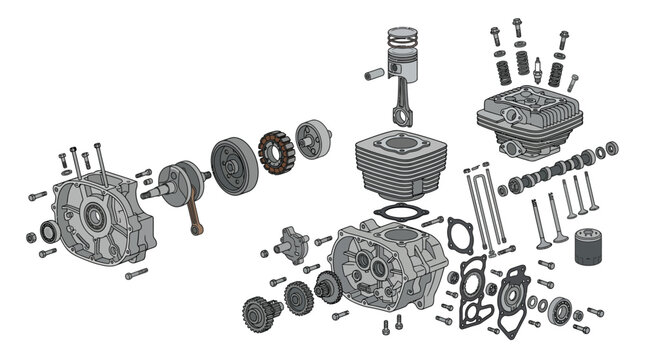 Car Engine Parts Exploded View Diagram Technical