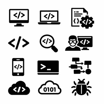 Programming and Software Coding Vector Pack &ndash; Code Development Algorithm Script Database and Developer Tool Symbols