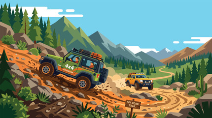 Orange 4x4 Off-Road Truck on Mountain Trail © Elsandro