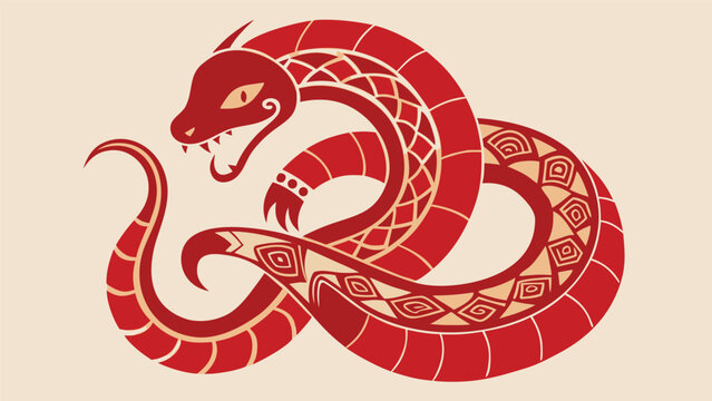 Mythical chinese dragon snake vector illustration with traditional patterns. oriental folklore creature graphic.
