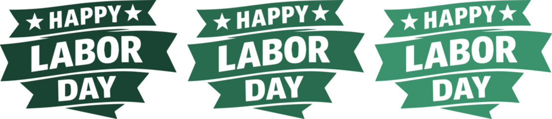 Happy Labor Day green ribbon banners, a set of three festive vector illustrations for holiday greetings and promotions, celebrating workers and national holidays © Farzana