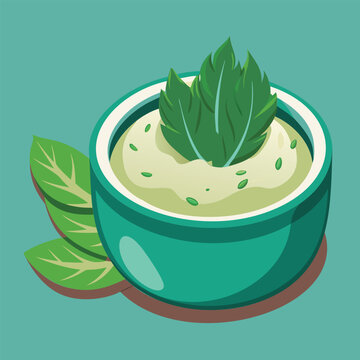 Green bowl of soup with fresh herbs