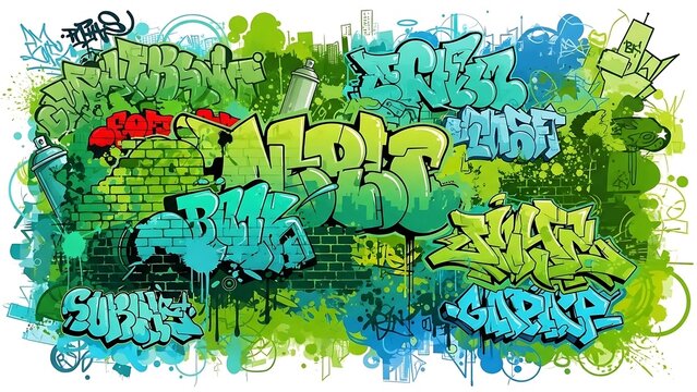 Vibrant Graffiti Art Explosion with Green and Blue Hues.