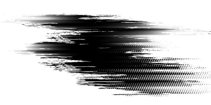 Glitch distorted grunge layer . Noise destroyed texture . Trendy defect error shapes . Overlay grunge texture . Distressed effect .Vector shapes with a halftone dots screen print texture.