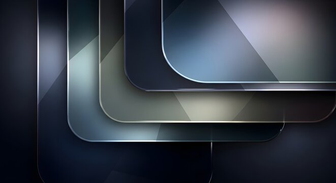Abstract layered glass rectangles with gradient colors and reflective surfaces