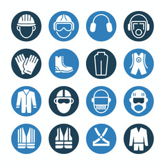 Fototapeta premium Industrial Safety Equipment Blue Circle Icon Set