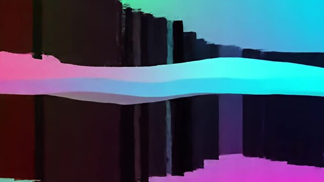 Abstract painting with blocky shapes reflecting across a plane