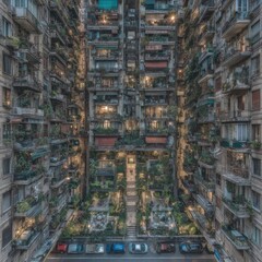 Obraz premium Overgrown Apartment Building with Lush Balcony Gardens