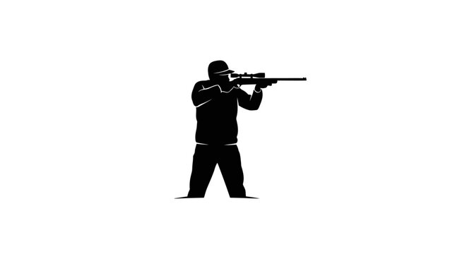 Silhouette Sniper Aiming Rifle Scope White Background