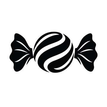 Black and white candy icon, wrapped sweet treat, striped dessert symbol, vector illustration