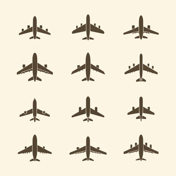 Airplanes in various flying positions.