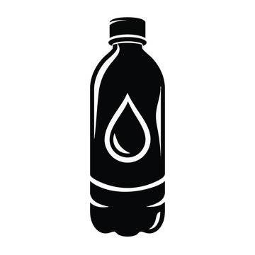 Black plastic water bottle icon, drink symbol, liquid container, hydration sign