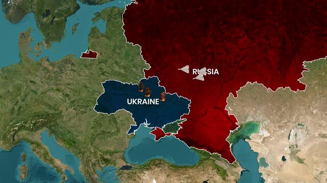 Animated map showing war and explosions across Ukraine territory