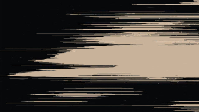 Glitchy beige and black abstract digital background with horizontal lines and distortions