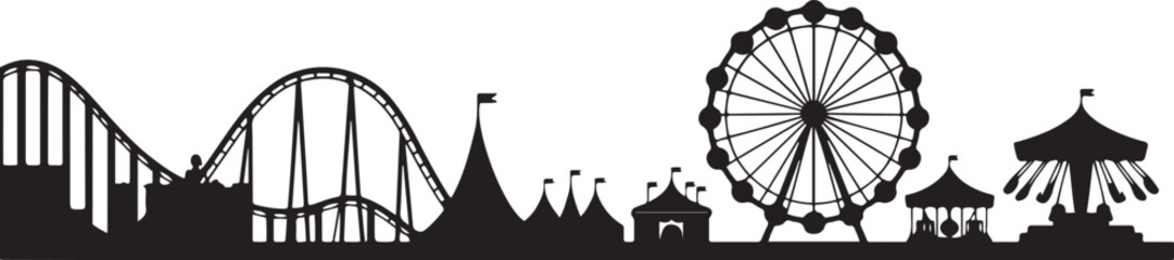 Entertaiment horizontal banner with black park ride silhouette vector illustration © Hasho 