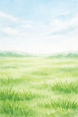Fototapeta premium watercolor green grassland drawing background