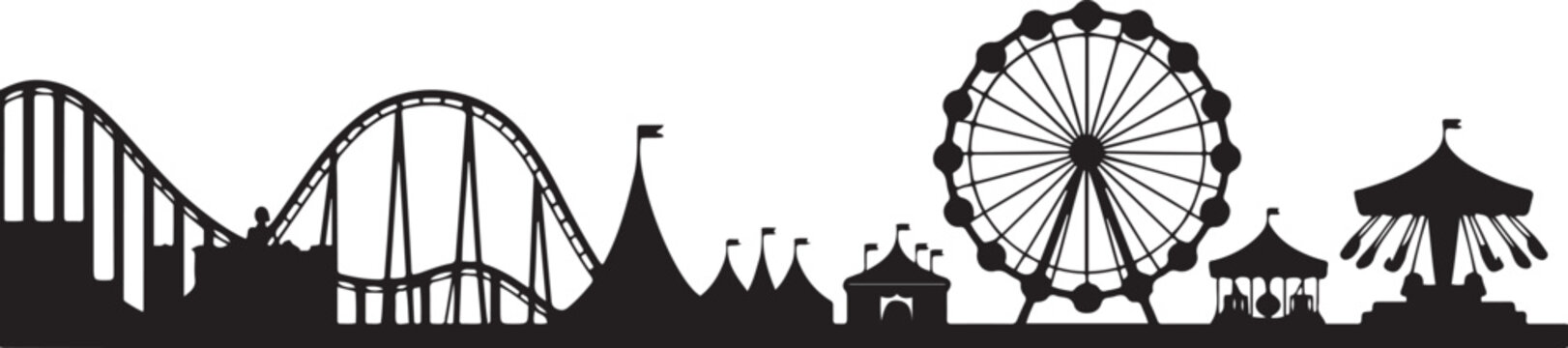 Entertaiment horizontal banner with black park ride silhouette vector illustration