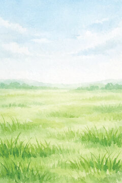 watercolor green grassland drawing background