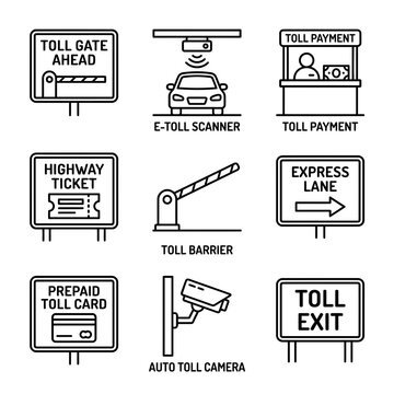 Toll gate payment system icons.