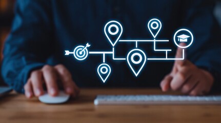 Fototapeta premium Education roadmap for career planning and digital strategy development with goals