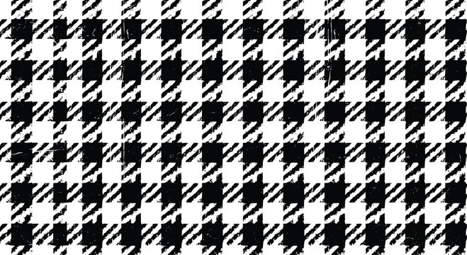 Black and white distressed gingham or checkered pattern with a vintage worn texture for backgrounds, wallpapers, and textile designs.
