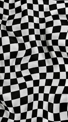 Obraz premium Textured black and white checkered pattern moves with waves in fabric under bright light vertical wallpaper