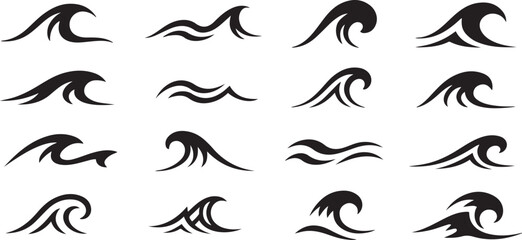 Fototapeta premium Vector waves set of elements for design silhouette vector illustration