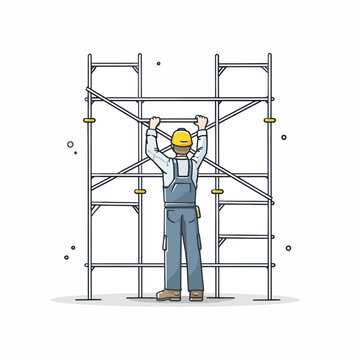 Man in overalls working on scaffolding.
