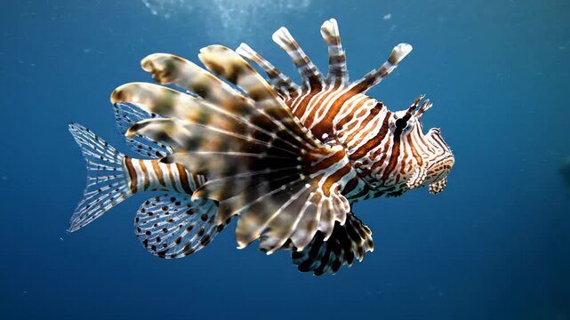 Spectacular 4K macro view of vibrant exotic fish navigating crystalline azure waters, dramatically lit by subsurface beams, conveying profound tranquility for high-end wellness