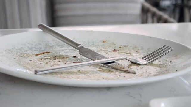 Plate with leftover food after lunch at a cafe