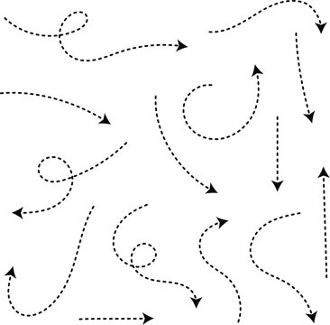 Decorative dotted arrow symbols with curly and twisty paths design vector