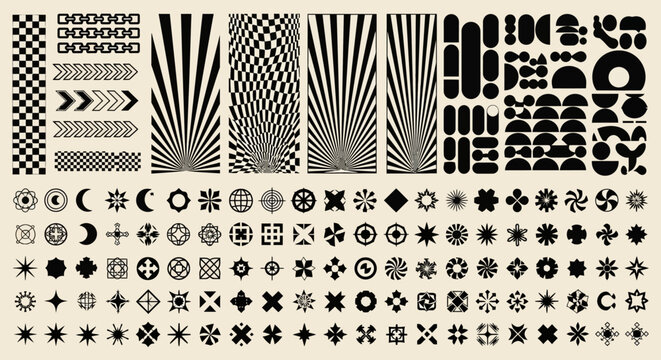 Versatile Set of Abstract Black and White Geometric Icons and Graphic Elements for Contemporary Digital Design Projects