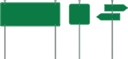 Directional street signs and road signs for navigation and information on a white background, graphic design elements © john