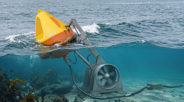 Underwater wave energy converter turbine and buoy concept