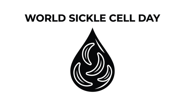 Simple black and white graphic design representing the annual global awareness world sickle cell day