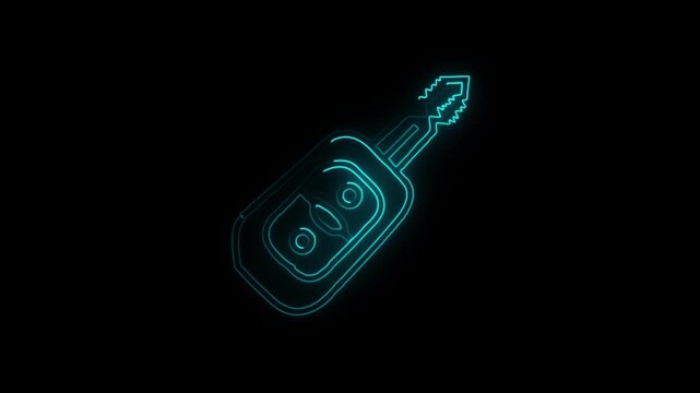 Neon Glowing Car Key Remote Loop Animation