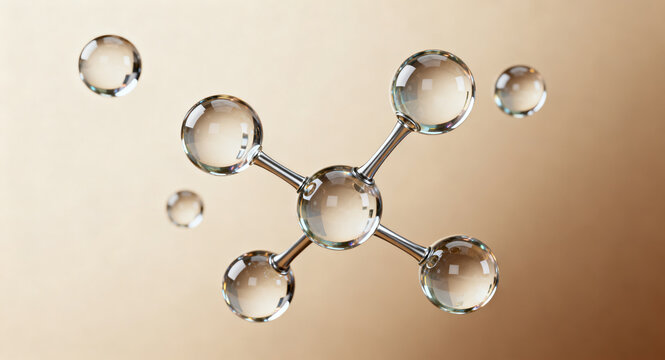 Abstract digital illustration of a central molecule connected to surrounding atoms with a soft gradient background