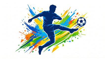 Fototapeta premium Soccer player kicks ball with motion lines around him in stadium