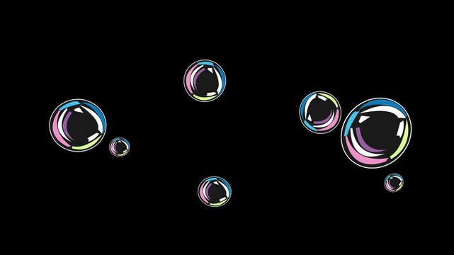 Animated cartoon soap bubble floating upward on black background