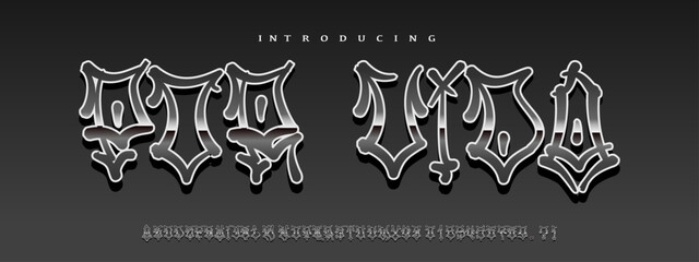 Por Vida: A Chicano graffiti script. Metallic tattoo font for West Coast streetwear branding, hip-hop logos, and urban shirts. © Ook.Arsho